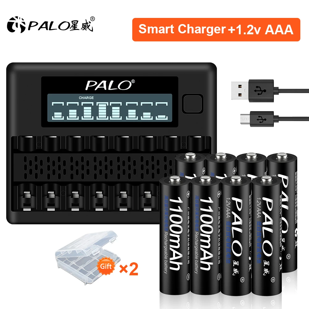 Palo 4-20Pcs 1.2V 1100Mah Nimh Ni-Mh Aaa Batteria Ricaricabile Batterie Aaa Con Caricabatterie Intelligente Lcd Per Batteria Aa Aaa