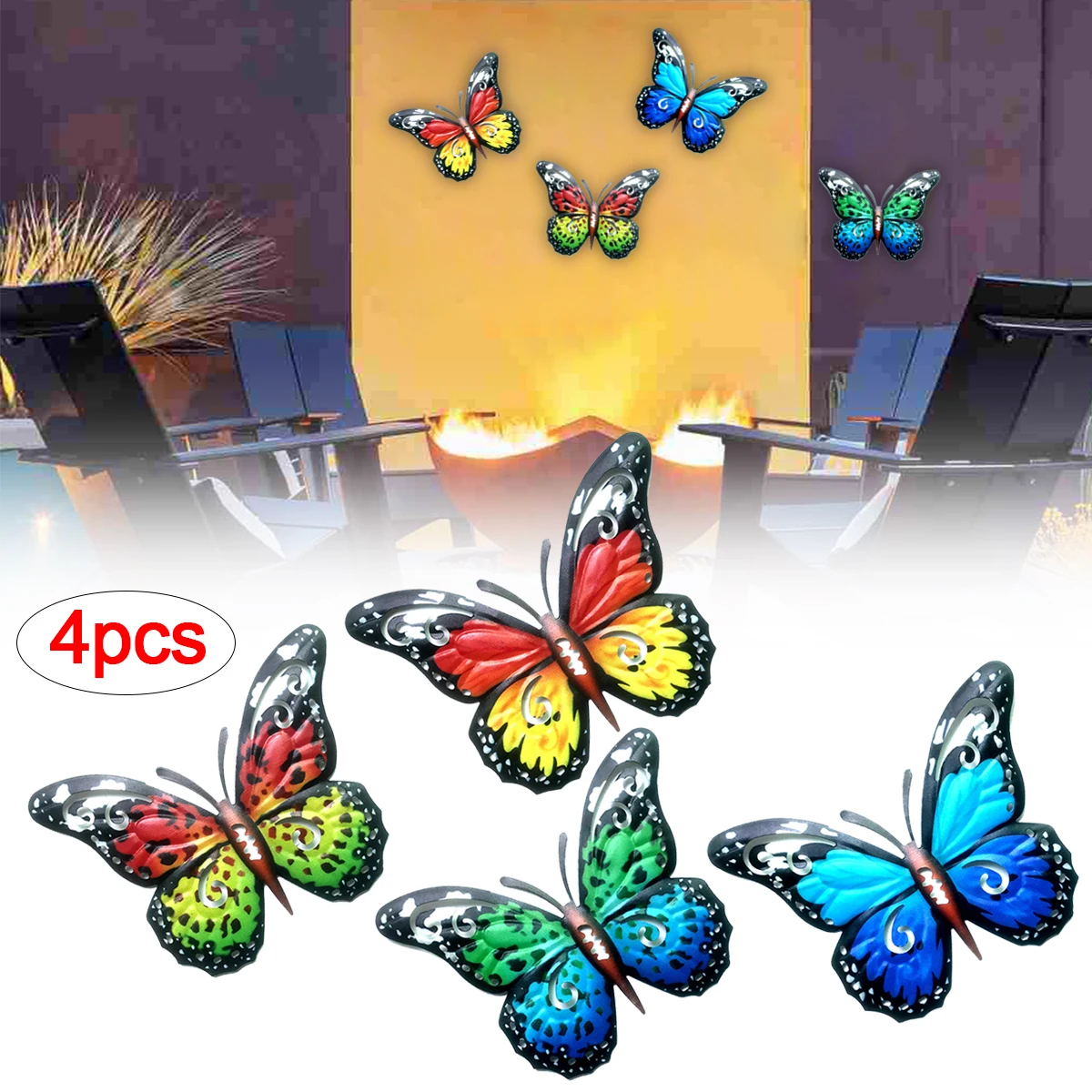 Hot 4Pcs Metal Butterfly Wall Art Hanging Decor Butterflies Iron Art Wall Decoration Hanging Butterflies Iron Craft