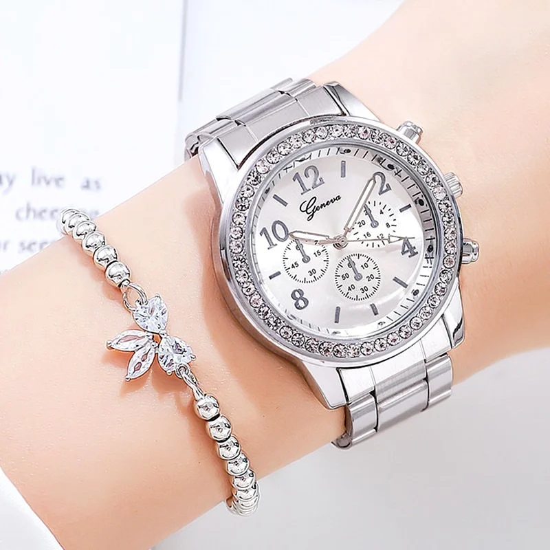 Luxury Diamonds Rhinestone Rose Gold Watch Women Top Ladies Casual Quartz Watch Stainless Steel Band Women's Wristwatch Relógio 1
