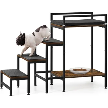 Pet Window Perch with Stairs, Dog Bunk Beds with Stairs, 4 Steps Dog Stairs for High Beds for Small Dogs and Cats 1