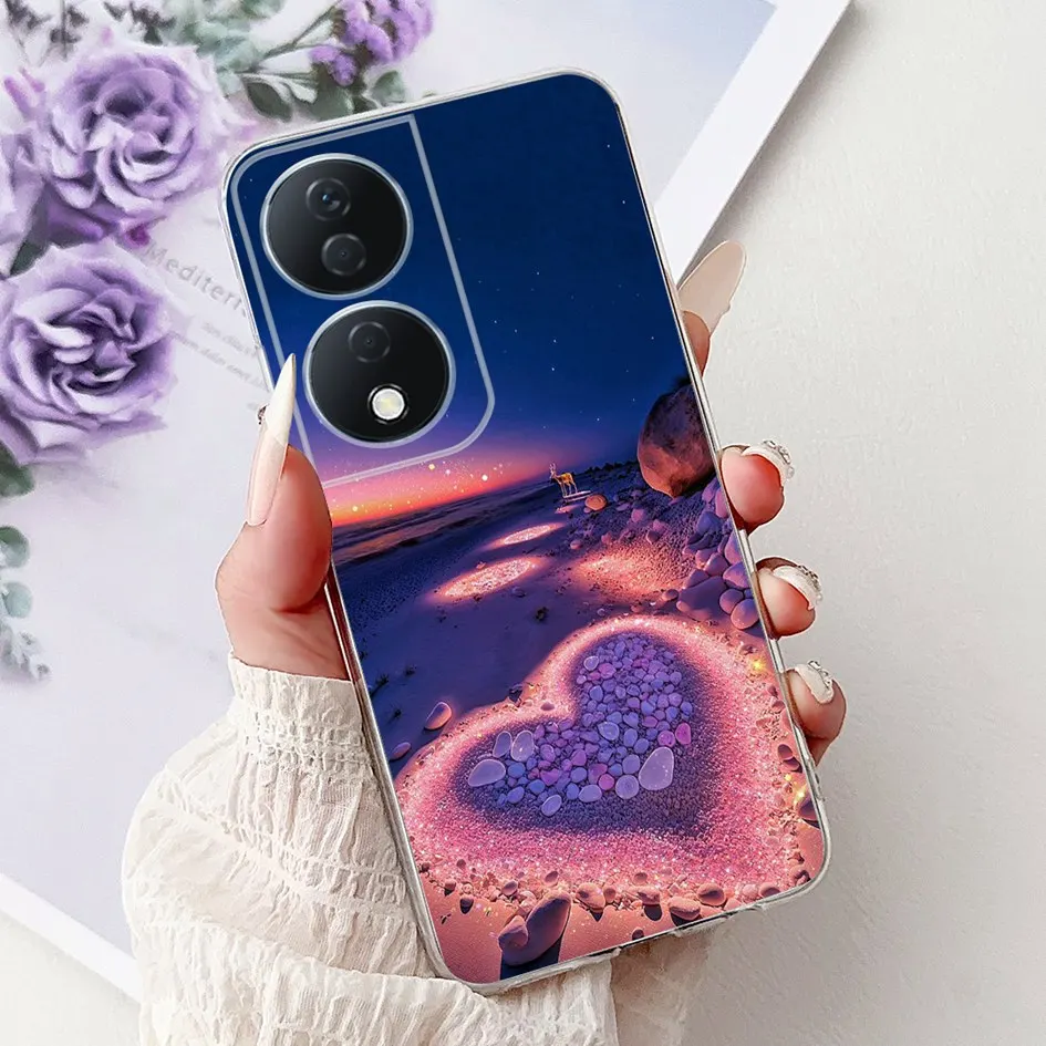 Colorful Flower Clear Silicone Phone Case for Honor X7b and Honor 90