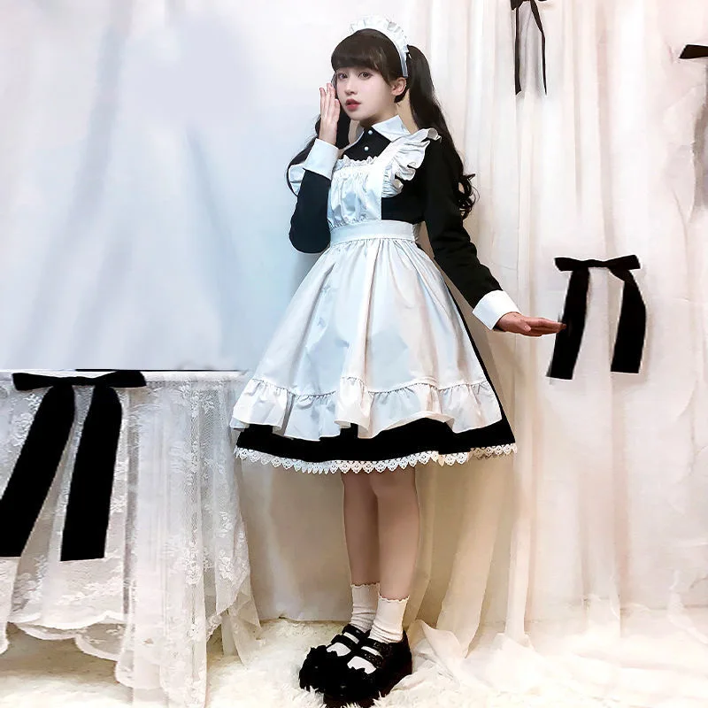 chinese dress ladies miccostumes Women's Classic Maid Uniform Long Dress Cosplay Costume (L,  Black/White) : Clothing, Shoes & Jewelry main image 1