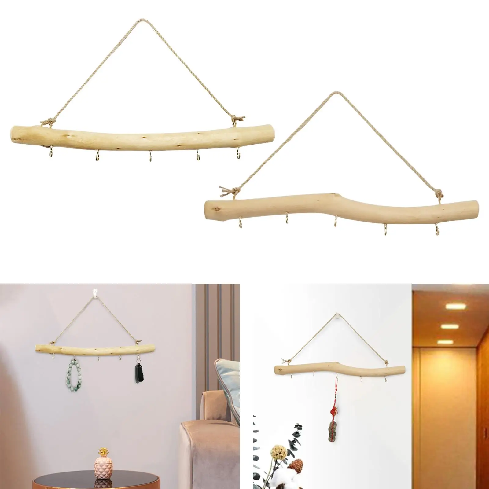 39cm Driftwood Branch Hooks, Branch Hangers, Decorative Floating Wall Shelves, 3