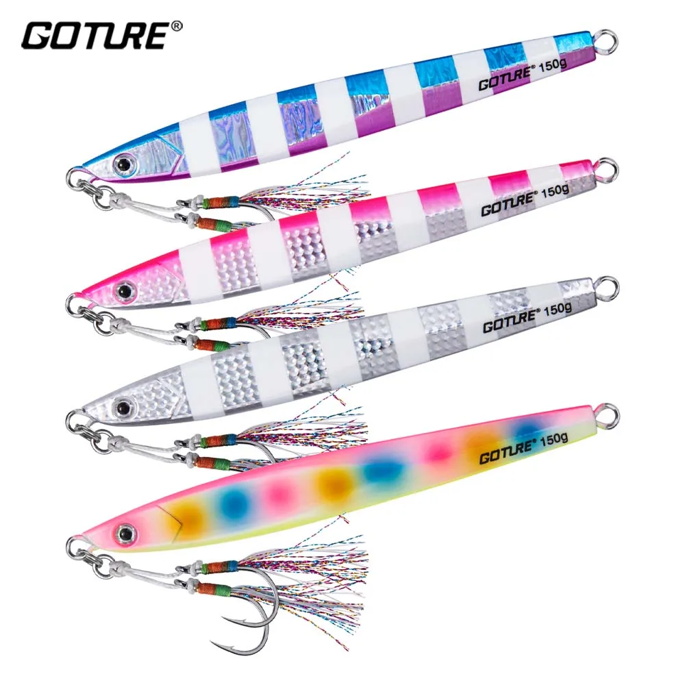 

Goture 4-5 Colors 80g/100g/150g/200g Fast Fall Sinking Luminous Metal Jig Fishing Bait For Sea fishing Slow Jigging Lure