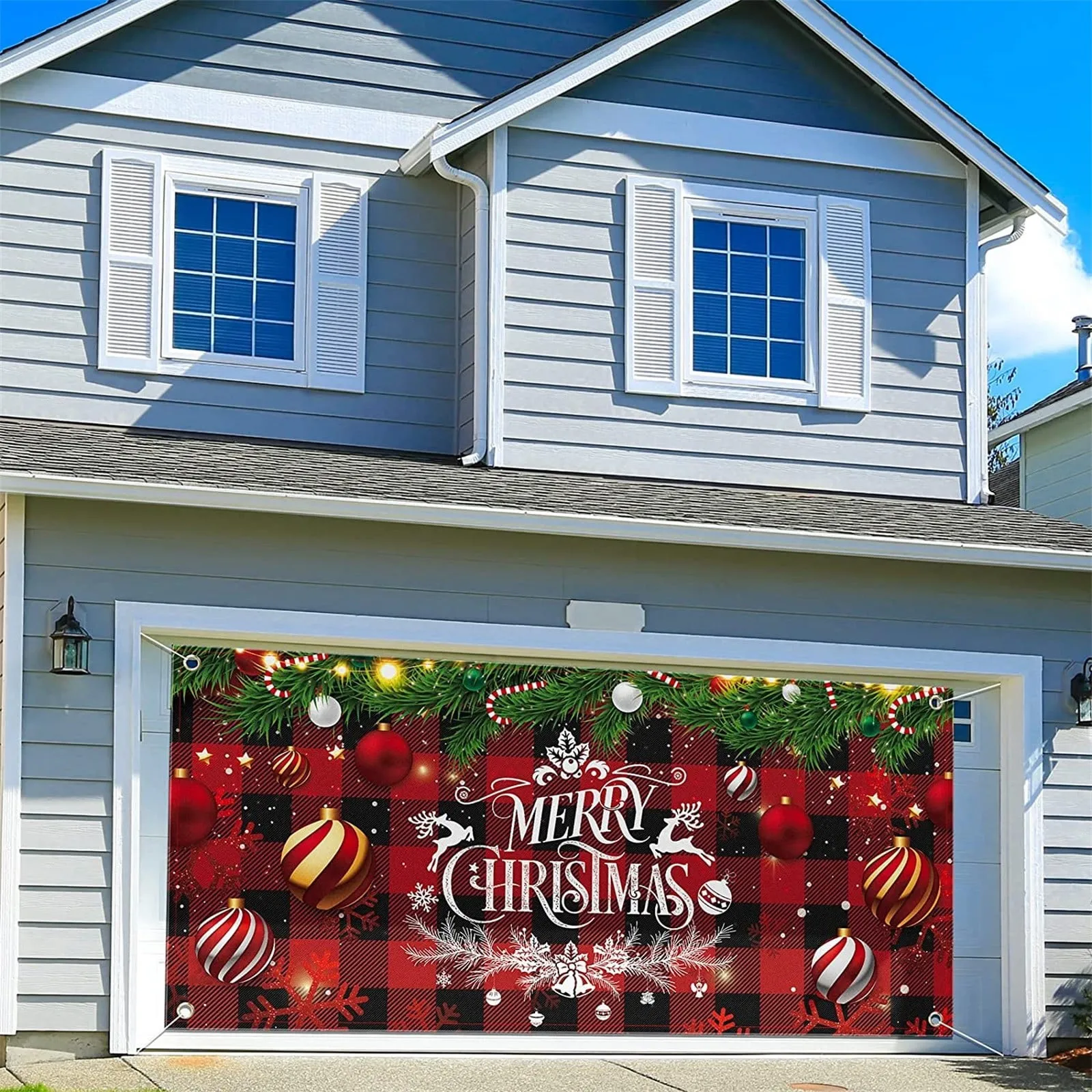 

Merry Christmas Holiday Banner Garage Door Cover Murals Winter Snowman Santa Outdoor Large Door Cover Decoration Indoor Outdoor