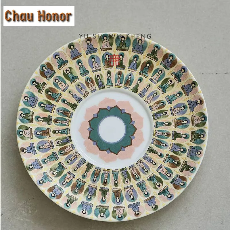 250ml Thousand Buddha Cave Mural Ceramic Coffee Mug Creative Cup and Saucer Set Milk Breakfast Cup Kung Fu Teaset Drinkware Gift