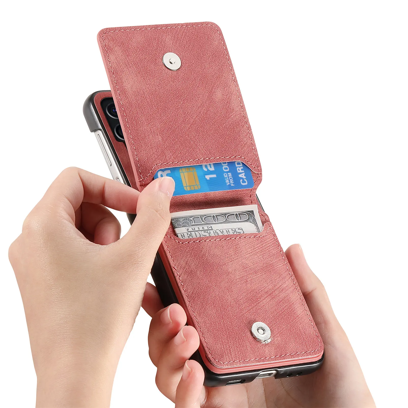 Leather Wallet Case with Vertical Card Slot and Ring Holder - Flip Stand Cover and Pocket Bag