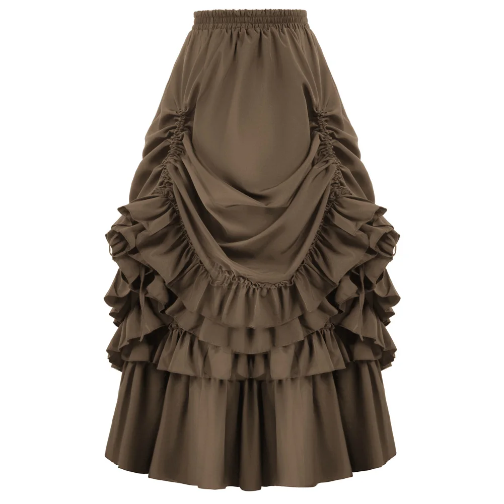 Belle Poque Women's Vintage Stripes Gothic Victorian Skirt Renaissance Style Falda Length Adjustable Skirts Victorian Costume A3