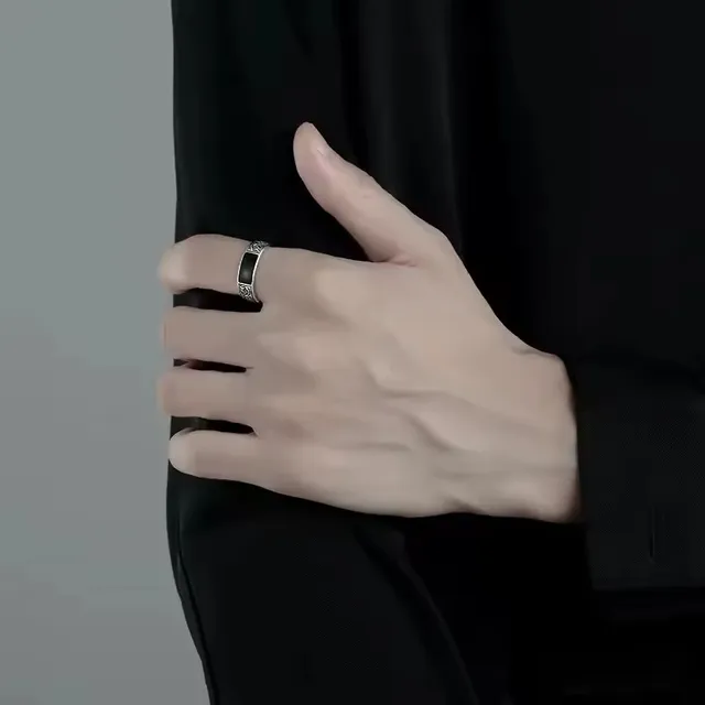 Bague Girlbible en argent sterling 925 pour femme, couple, minimaliste, faite à la main, rétro, avec pierre noire, bijoux de fête, cadeau, anti-allergie