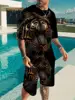 Newest Summer Men's Beach Shorts Set 3D Fierce beast Tiger Print Short Sleeve T-shirts+Shorts 2 Pcs Set Oversized Tracksuit Suit 3