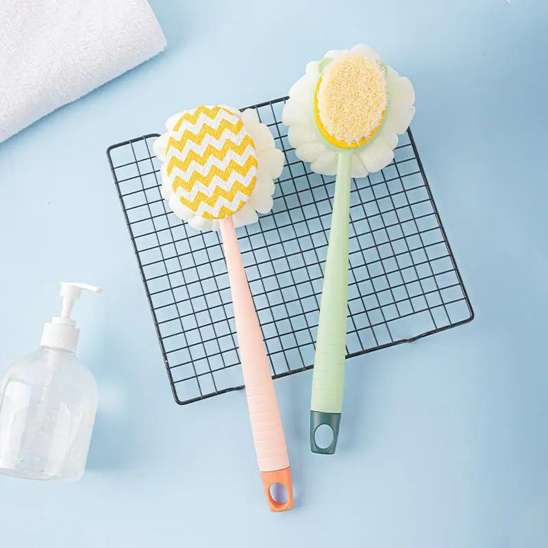 

14 In Double-sided Sponge Bath Brush Long Handle, Soft Hair Back Body Shower Brushes Exfoliator Skin Massager Cleaning Brush