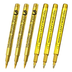 Brush Metallic Paint Marker Pens Set - Gold & Silver Permanent Art Markers for Crafts and Scrapbooking Supplies (6-Pack) (6Pcs Mix Gold)