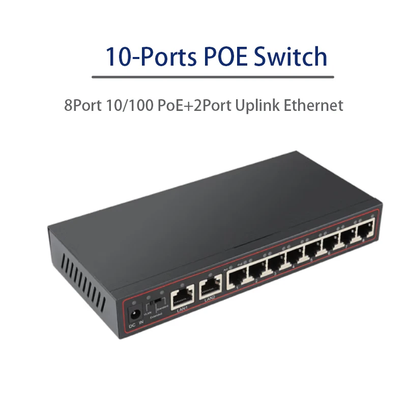 Full fast Ethernet 8CH POE Switch 10/100M 250m Long Distance 150W DC 2 LAN  RJ45 Uplink Ports - AliExpress