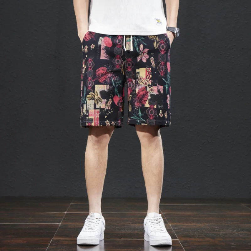 Summer Shorts Men's Printed Loose Straight Fashionable Fifth Pants Trendy Casual All-Matching Stretch Breathable Beach Pants 5