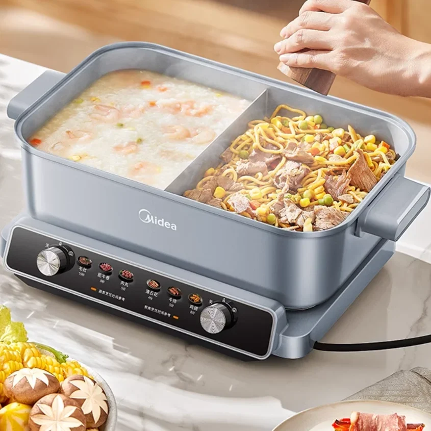 Midea Ultra-thin Fast Boiling Electric Chafing Dish Household Multi-function Electric Heating Split Double-flavor Hot Pot 220V 4