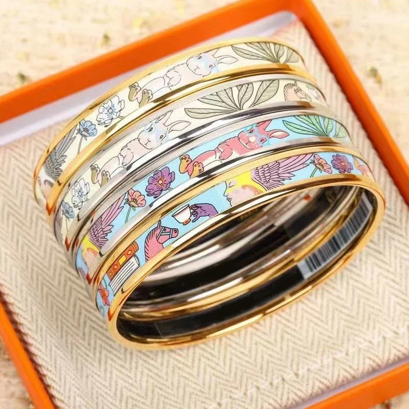 

AGEIR-S 2023 New Fashion S925 Rabbit Bangle 18K Gold Enamel Printing Finger Cuff Bracelet Women Lady Party Luxury Brand Jewelry