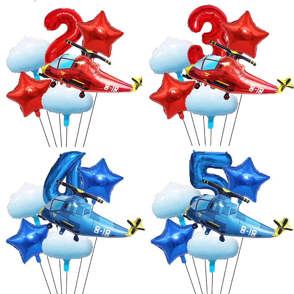 6 stücke Flugzeug Folie Ballon Set Rot Blau Stern Flugzeug 0-9 Anzahl Ballon Junge Geburtstag Baby Shower Party hubschrauber Ballon Dekor