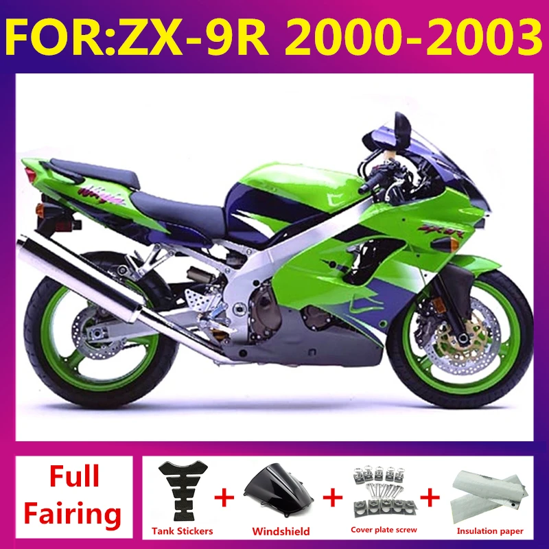 

fairings Kit fit For KAWASAKI NINJA ZX 9R 9 R ZX9R 2000 2001 2002 2003 ZX-9r 00 01 02 03 full Fairing zxmt set green black