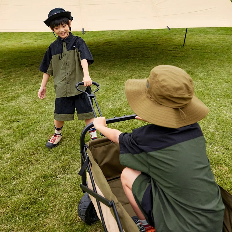 EKchildren's Outdoor Mountain Camping Quick-Drying Color Blocking Boys Loose-Fit Short Sleeve Shirt Stylish Medium To Large Chil