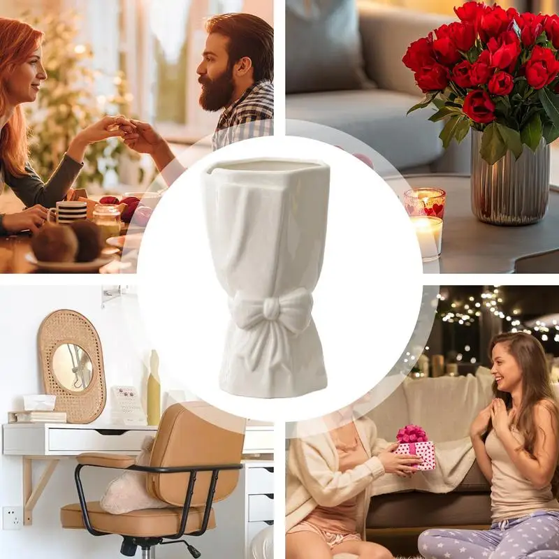 Bowknot Ceramic Vase Ceramic Decorative Branches Vase Creative Desktop Flower Bow Vase Decoration Bouquet Vase For Bookshelf 5