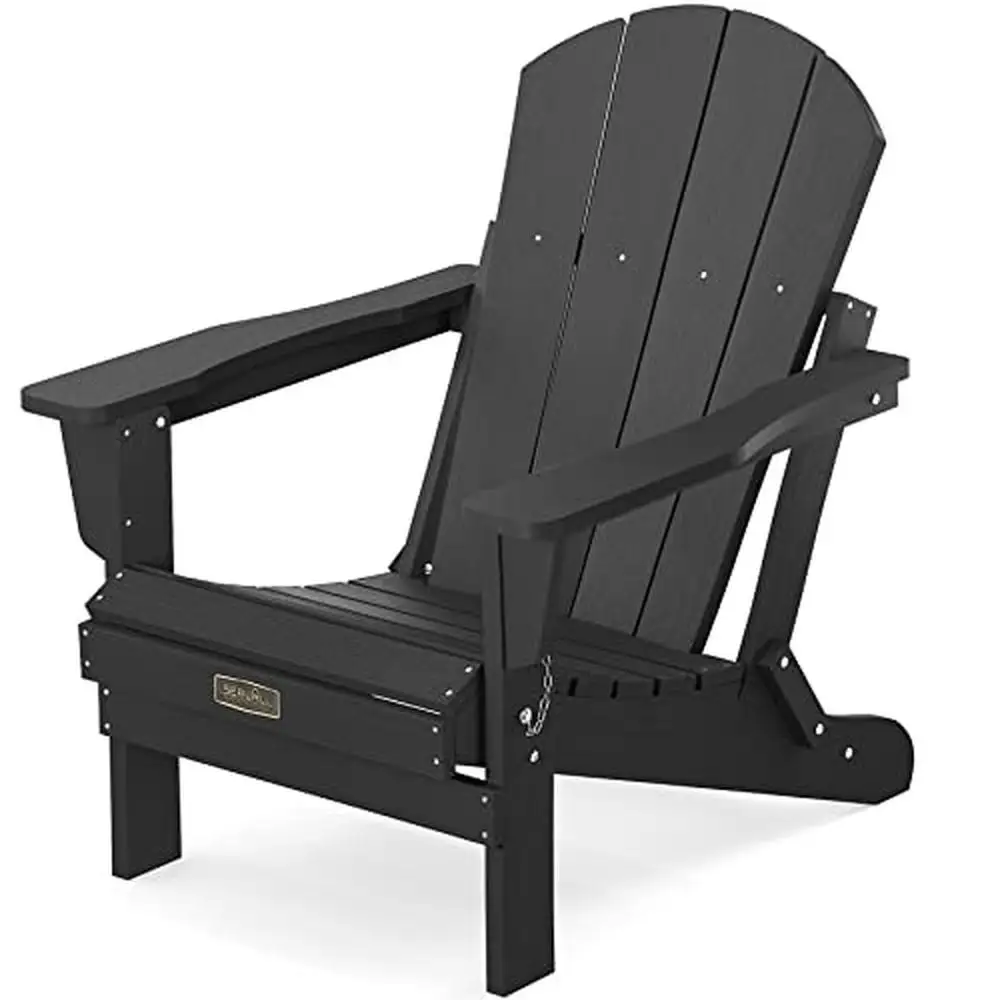 Classic Folding Adirondack Chair Weather Resistant High Impact Polystyrene Armrest Slatted Backrest Patio Garden Deck Black