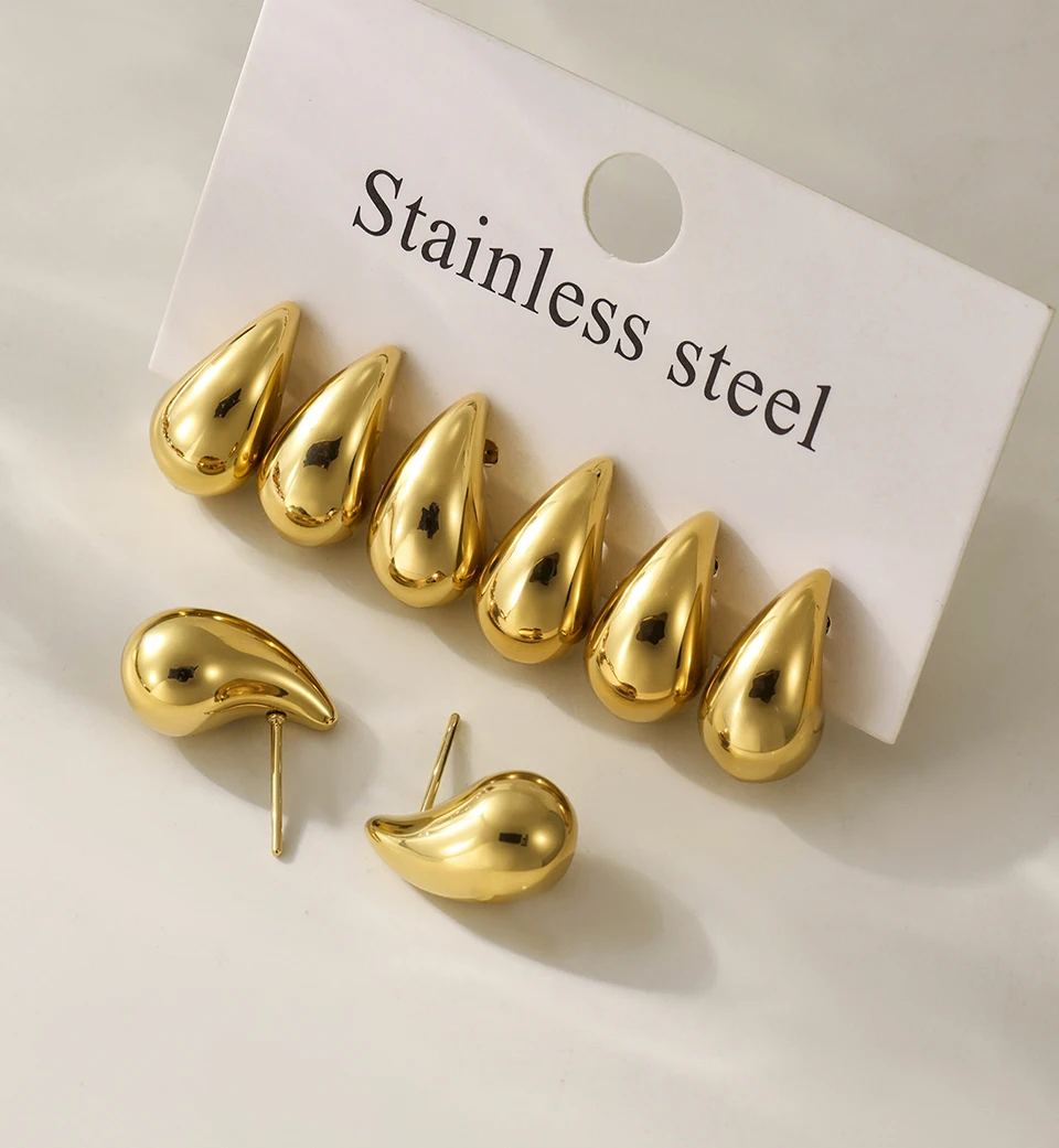 Wassertropfenförmige Ohrstecker aus Edelstahl, 18 Karat vergoldet, wasserfest, nicht anlaufend, Tropfen-Ohrstecker für Damen – Detail 5