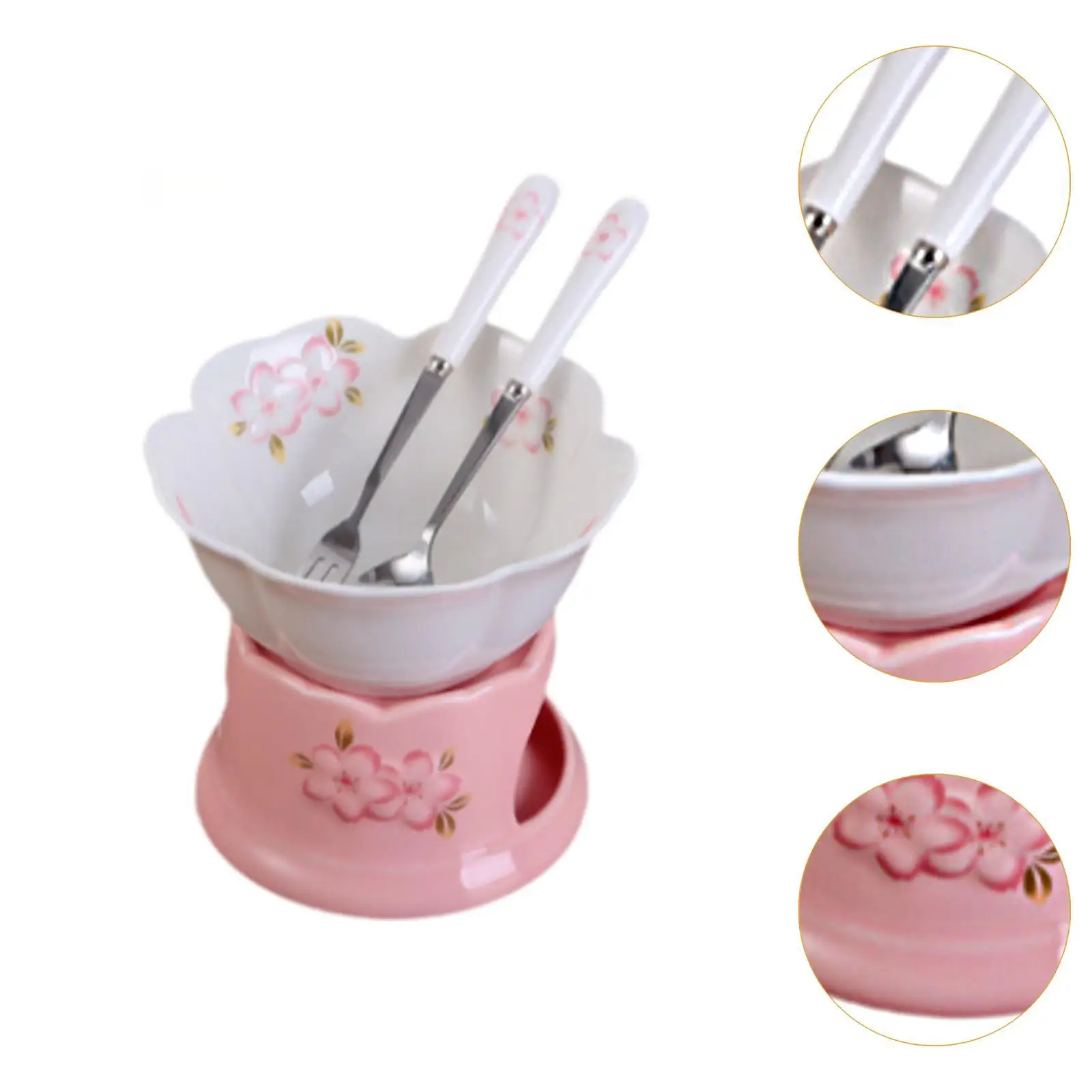 Chocolate Fondue Pot Porcelain Melting Pot Cheese Melting 300ml Chocolate Melter