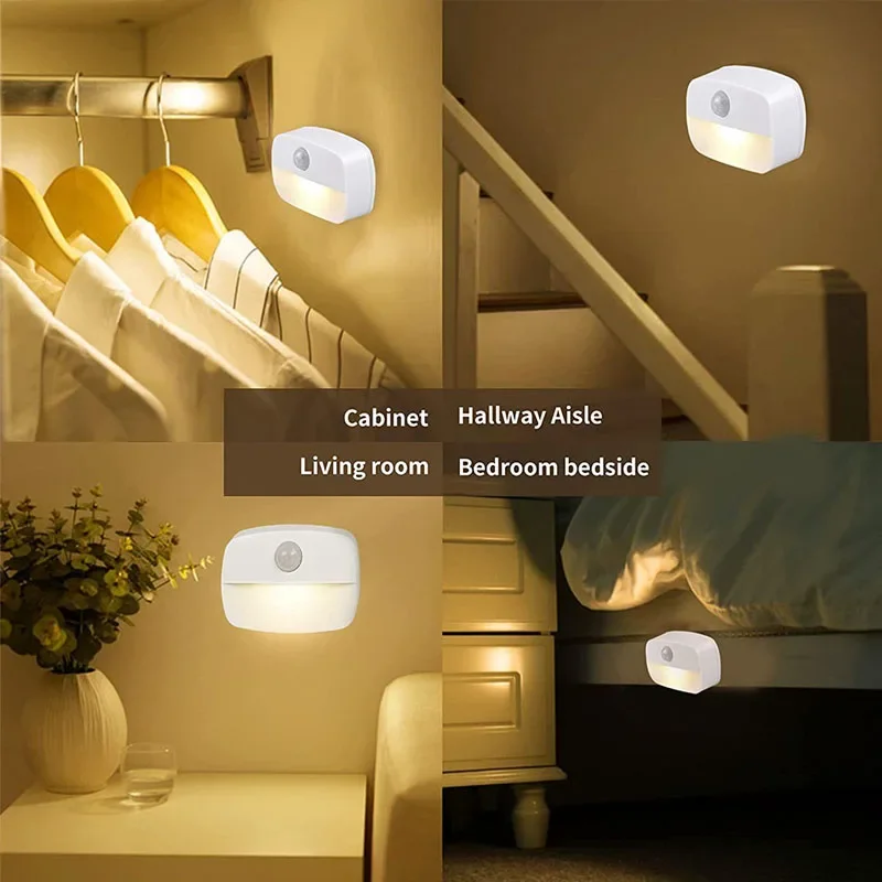 Motion Sensor LED Night Light Stick on Battery Operated for Hallway Stair Bathroom Closet Bedroom