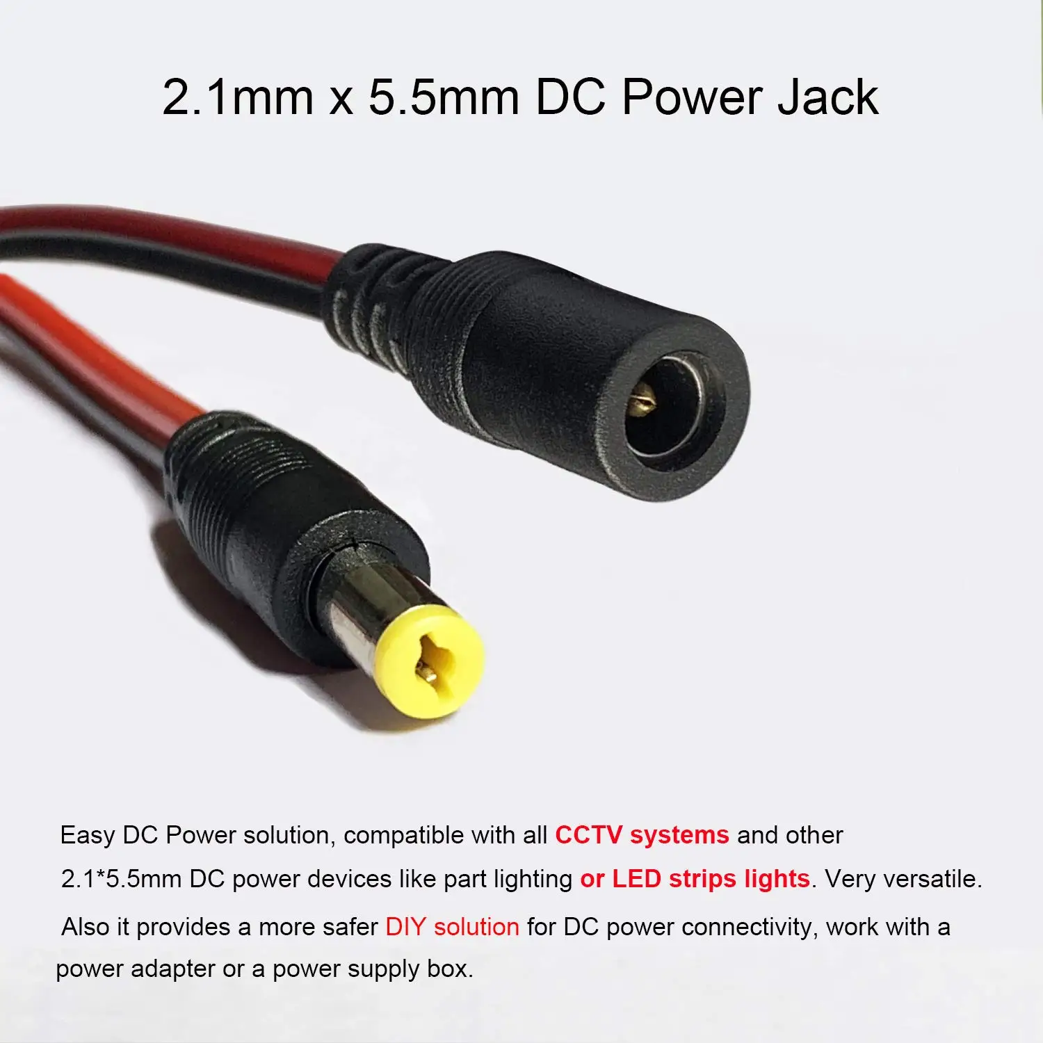 10 Pairs DC Power Pigtail Cable, 12V 5A 2.1mm x 5.5 mm Male & Female Connectors for CCTV Security Camera and Lighting Power Adap