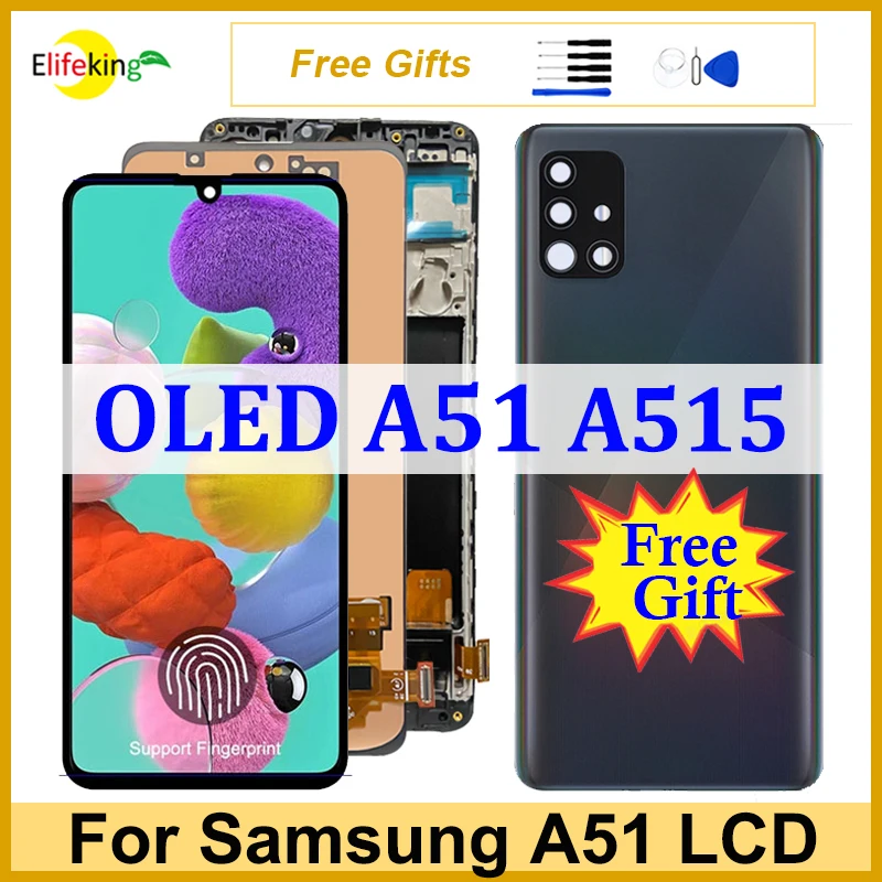 Super AMOLED для Samsung Galaxy A51 A515 дисплей сенсорный экран A515FN/DS A515F дигитайзер в сборе сменный со сканером отпечатков пальцев