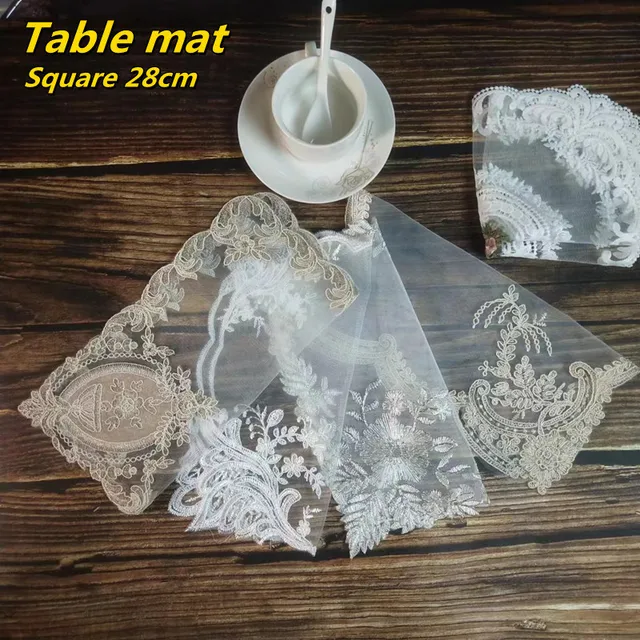 Affordable and stylish European Square Mesh Embroidered Table Mat Coaster Plate Bowl Vase Pad