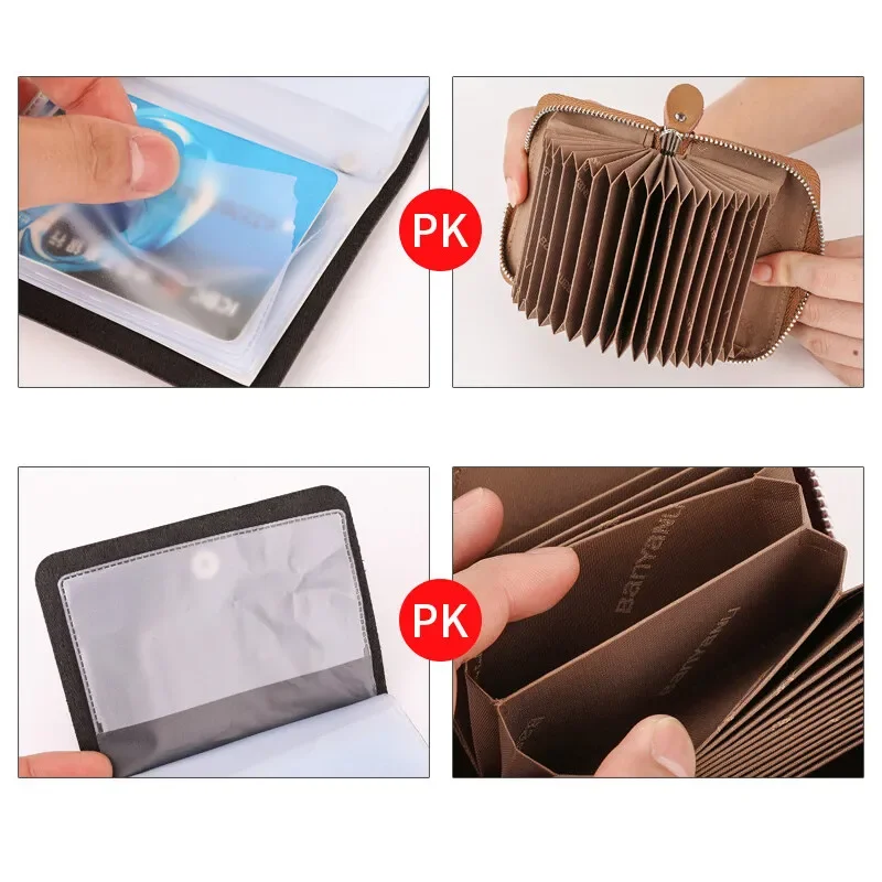 30 Card Slots ID Bank Credit Card Holder Zipper Wallet Women and Men Cards Cases Genuine Leather RFID Bag and Wrist strap