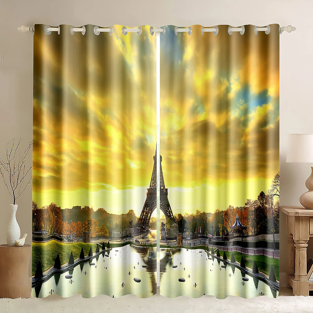 Paris Eiffel Tower Blackout Curtain Paris Landmark Water Reflection