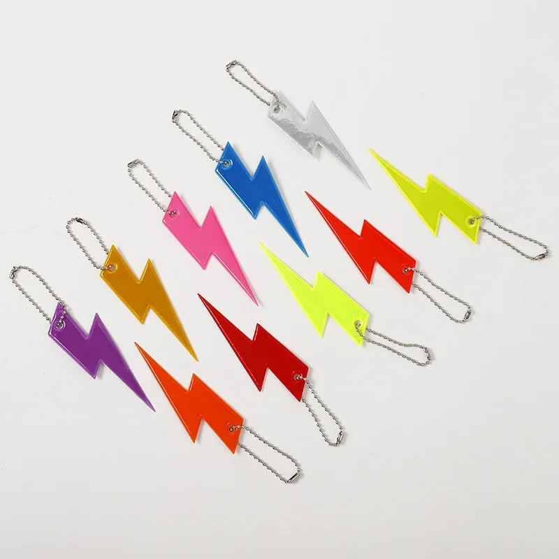 Colorful Lightning-Shaped Reflective Keychain Pendant