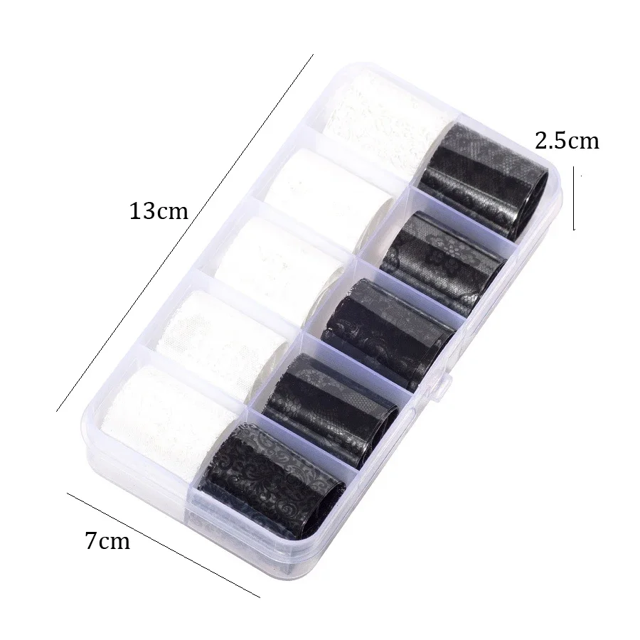 10 Rolls 2.5*60cm Lace Transfer Foil Nail Art Wraps DIY Manicure Tools