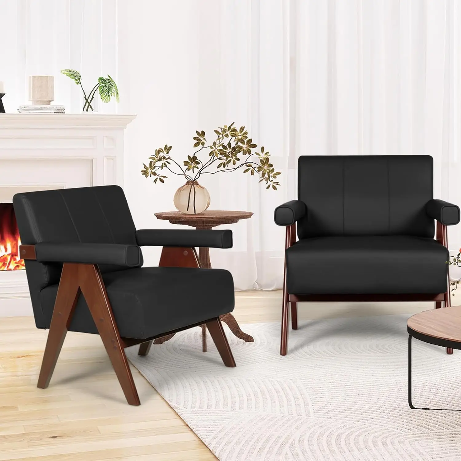 Mid Century Modern Leather Chairs Set Of 2