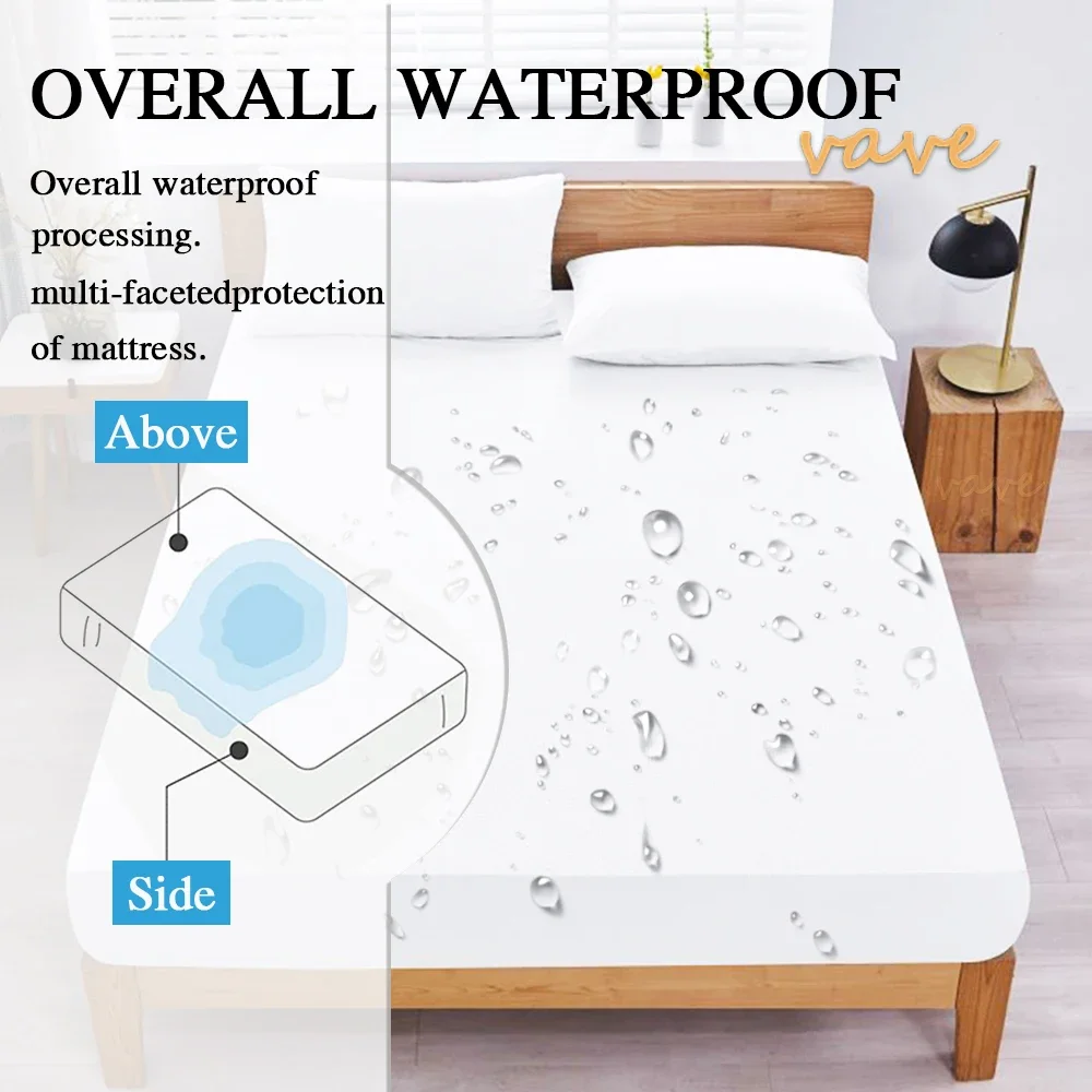 100% Waterproof Solid Bed Fitted Sheet Nordic Adjustable Mattress Covers Four Corners with Elastic Band Multi Size Bed Sheet 2