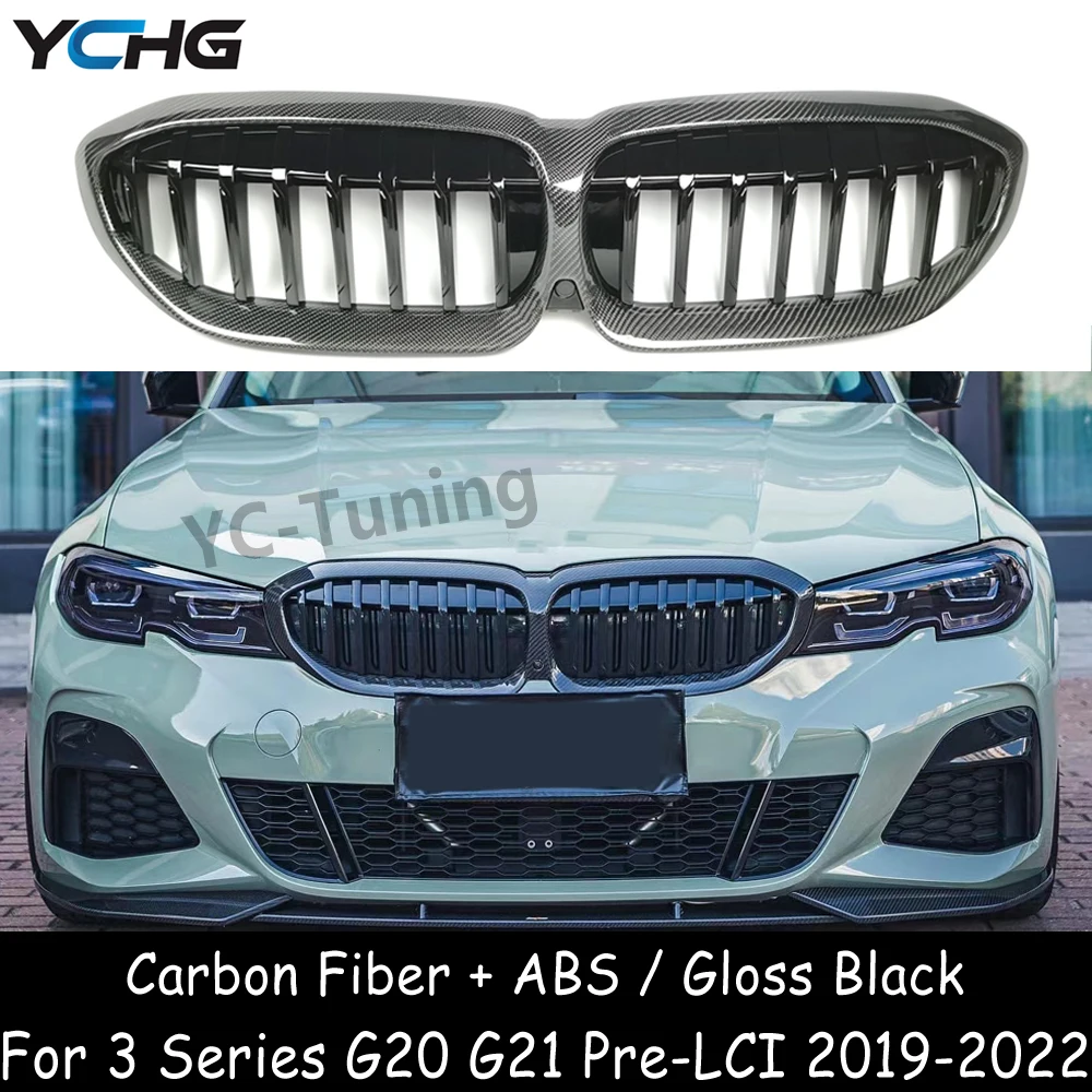 G20 Abs + Griglia Paraurti Anteriore Nera Lucida In Fibra Di Carbonio Per Bmw Serie 3 G20 G21 Pre-Lci 330I M340I 2019-2022 Accessori Auto
