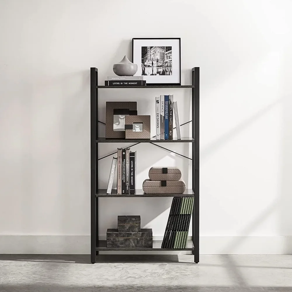 

Book caseBookshelf, 4-Tier Shelving Unit, Bookcase, Book Shelf, Inches, for Home Office, Living Room, Charcoal Gray and Black