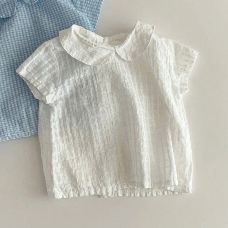 HoneyCherry Summer Girl's Shirt Simple Sweet And Versatile Short Sleeve Loose Lapel Top Baby Girl Blouse