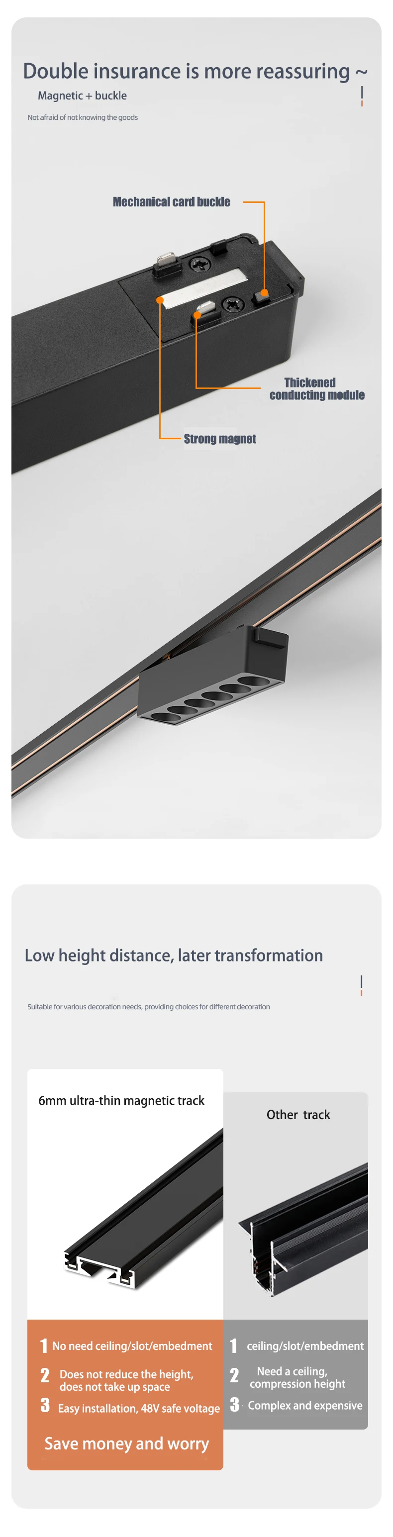 Description Picture 3 of itemBlack White 6MM Smart Magnetic Track Light Tuya Zigbee Dimmable Ultra Thin Rail Slim Lamp Surface Mount Safe DC48V for Home