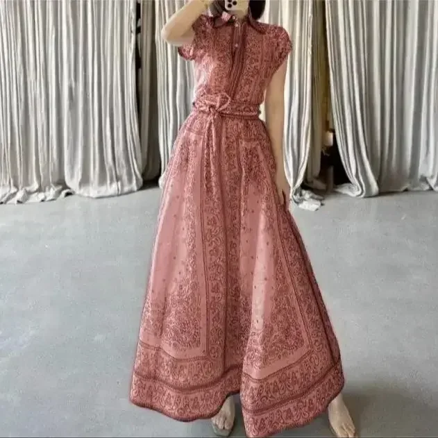 2024New Fashion Clothing Light Blue Floral Print Vintage Short Sleeve Blouse and Midi Skirt Women Sets for Holiday Wo Piece Set