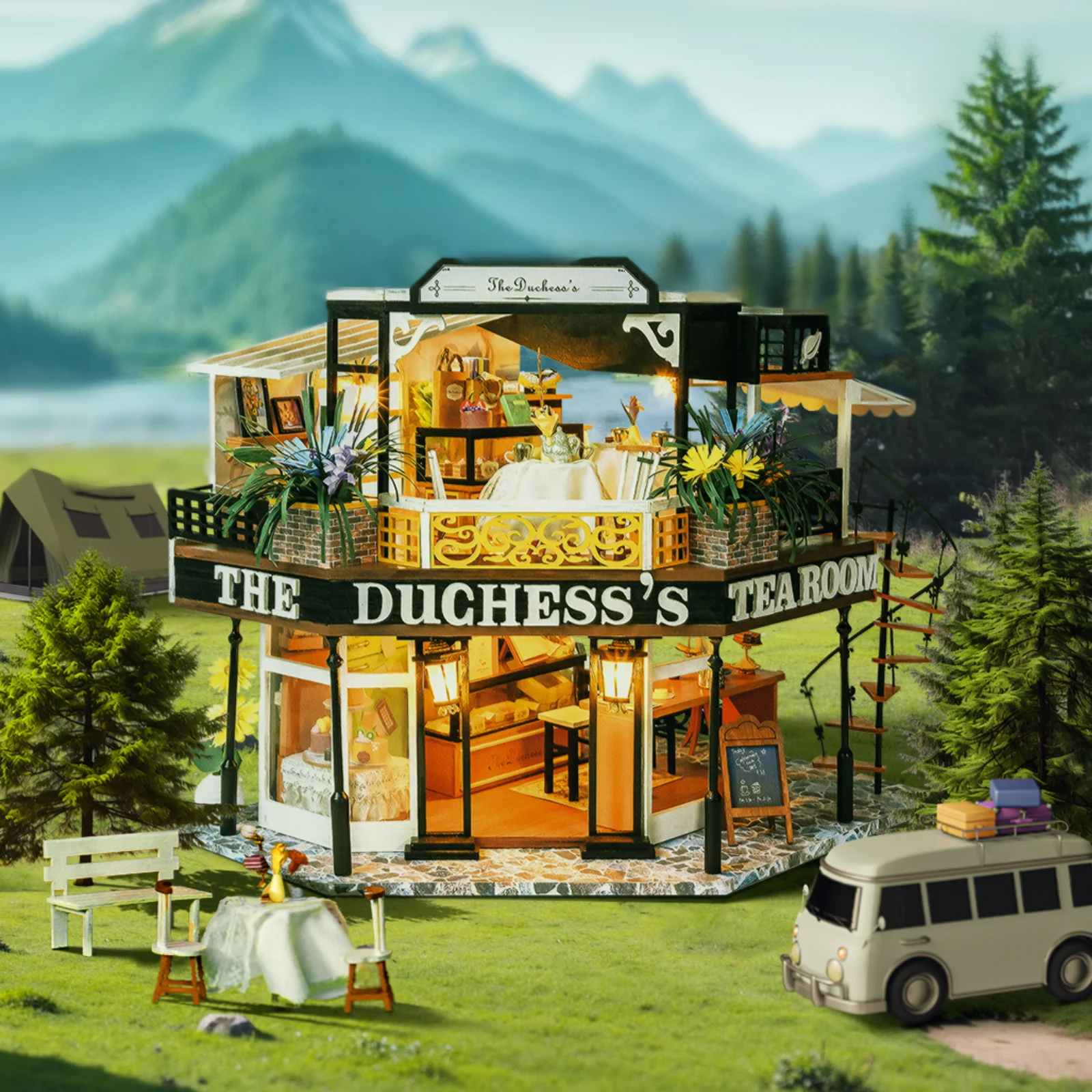 DIY Wooden The Duchess's Tea Room Cottage Doll Houses Miniature Model Kit Dollhouse with Furniture for Friends Birthday Gifts 3