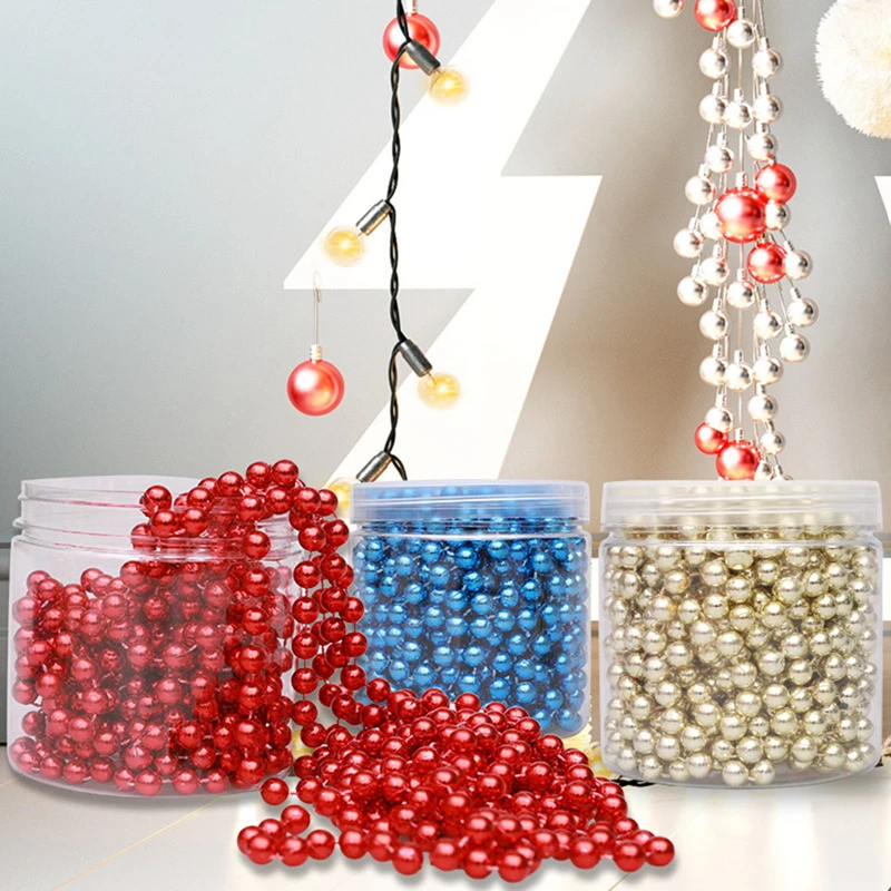 8m Christmas Decoration Bead Chain Red/Blue/Gold/Silver Beads Garland Christmas Tree Hanging Bead Pearl Ornament Decor