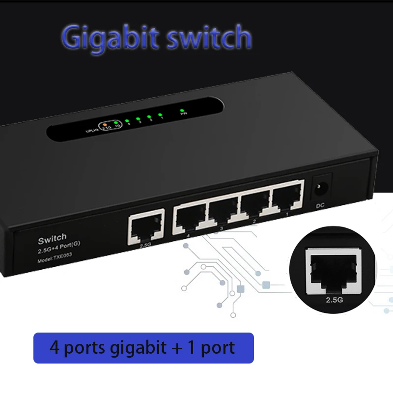 5 Poort RJ45 Hub Splitter 2.5G Gigabit Switch Netwerk Game