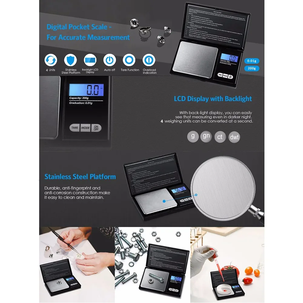 Digital Gold Jewelry Scale 1kg 0.1g High Precision Stainless Steel