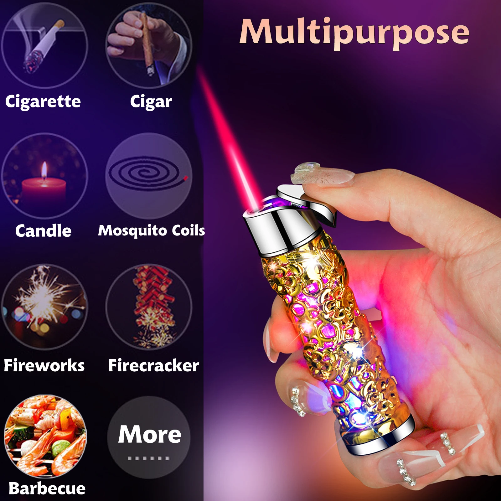 2 Pack Cool Dragon Design Magic Dual Flame Torch Lighter with Adjusting Flame Tool Windproof Cigarette Lighter (Without Butane) bbq lighter butane gas lighter cigarette lighter