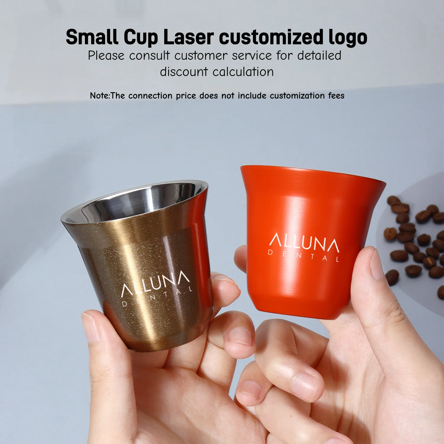 Customizable Logo 80/160ml Stainless Steel Espresso Coffee Cup Portable Double Layer Office Milk Tea Drinks Mug Whisky Wine cup