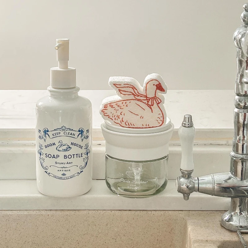 Kitchen Dishwashing Detergent Press Bottle Glass Dispensing Bottle Dishwashing Sponge Wipe Press