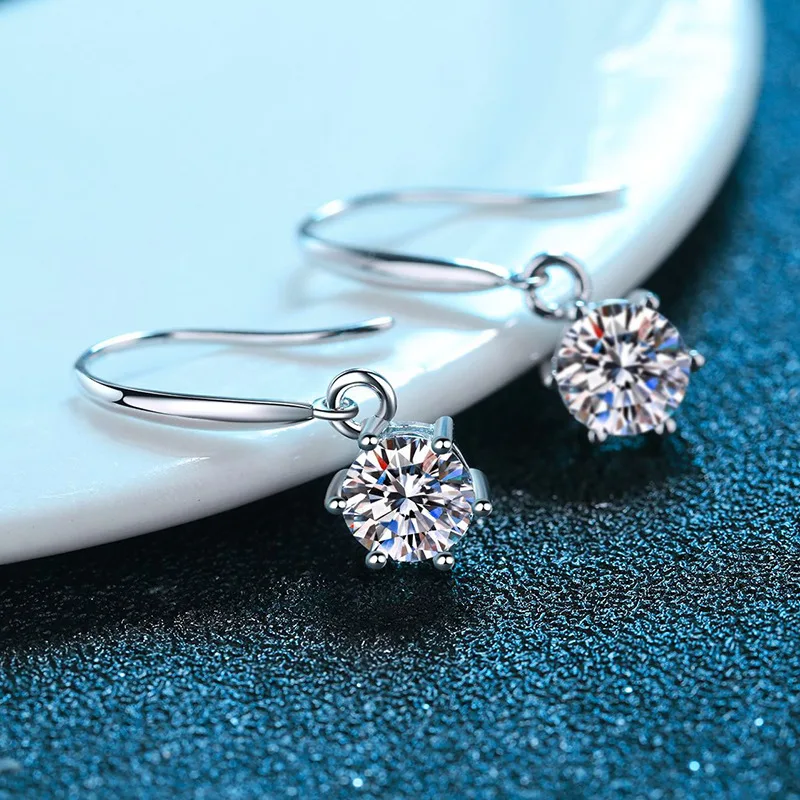 1ct 6.5mm Moissanite Droop Earrings For Women Original Wedding Chrismas Gift S925 Sterling Silver Hoop Earring Certified hoop earrings